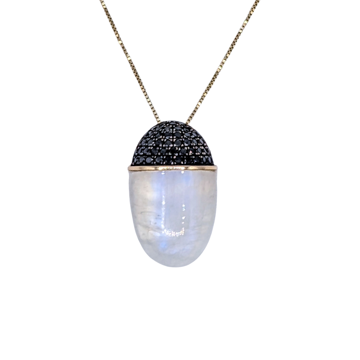 14kt Gold Diamond & Moonstone Acorn Pendant
