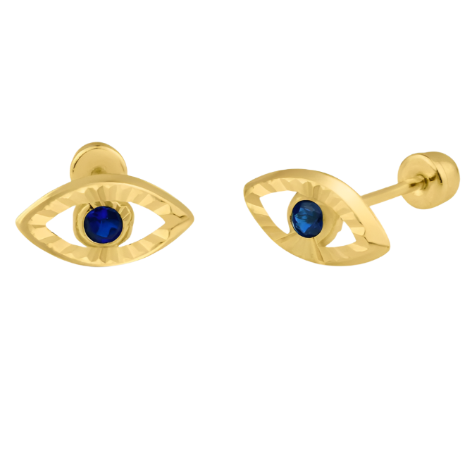 14kt Gold Evil Eye Screw Back Studs