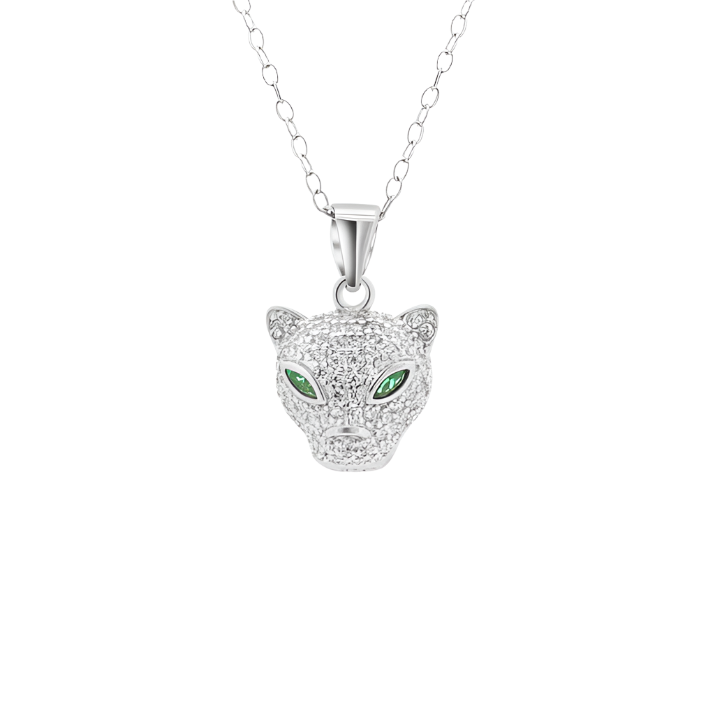 Sterling Silver Panther & Emerald Eye Necklace