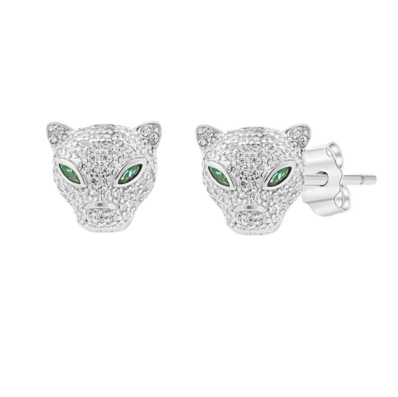 Sterling Silver Panther & Emerald Eye Earrings