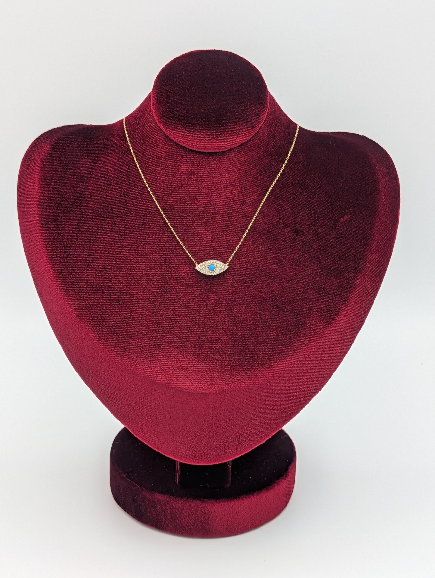 18kt Solid Gold Evil Eye Pendant Necklace (Adjustable 15.5 – 16 inches)