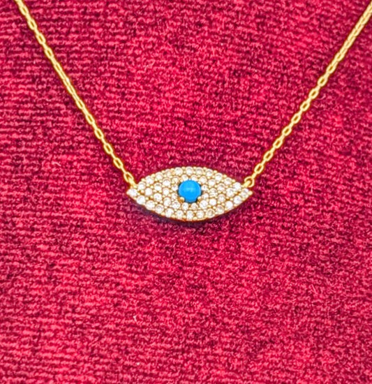 18kt Solid Gold Evil Eye Pendant Necklace (Adjustable 15.5 – 16 inches)