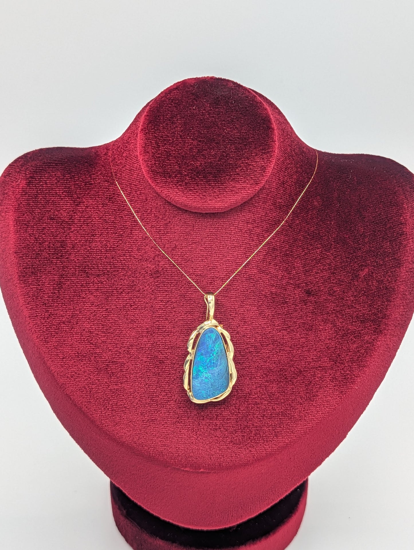 Large Fiery Natural Australian Boulder Opal Pendant in 14kt Gold with Articulated Clasp