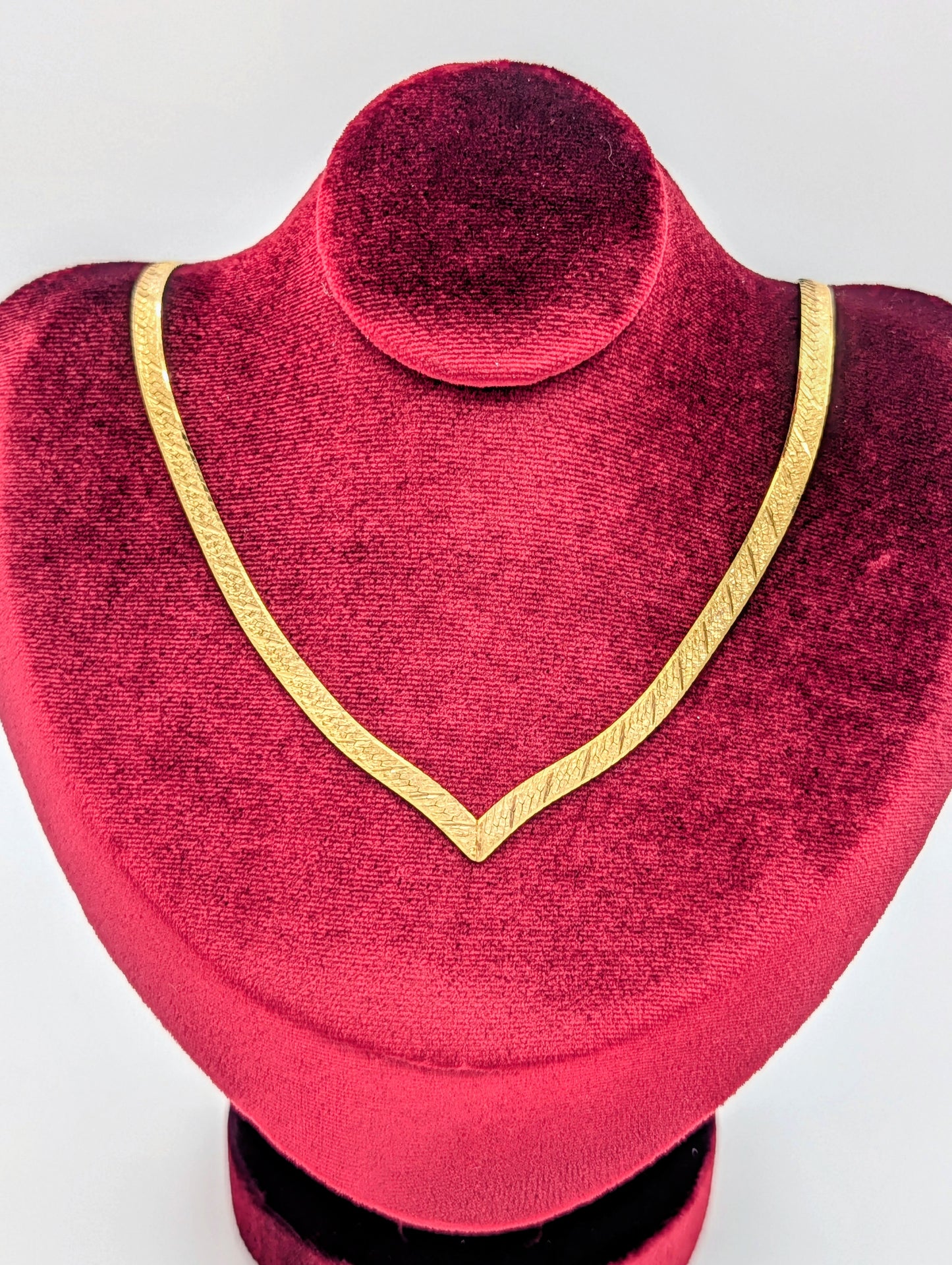 Vintage 14kt Double Sided Diamond-cut 14kt Solid Gold Herringbone V Necklace