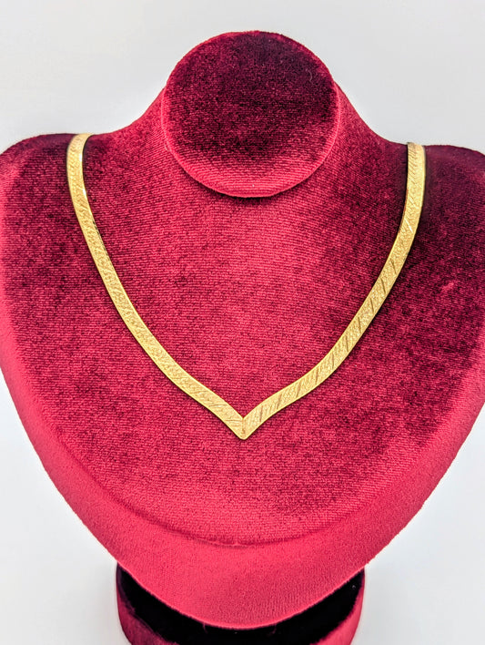 Vintage 14kt Double Sided Diamond-cut 14kt Solid Gold Herringbone V Necklace