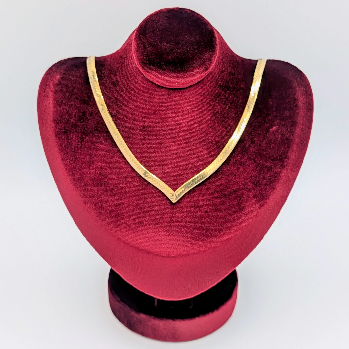 Vintage 14kt Double Sided Diamond-cut 14kt Solid Gold Herringbone V Necklace
