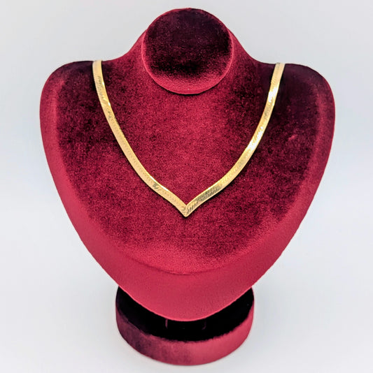 Vintage 14kt Double Sided Diamond-cut 14kt Solid Gold Herringbone V Necklace