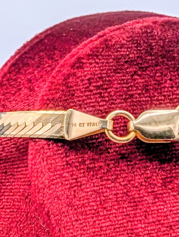 Vintage 14kt Double Sided Diamond-cut 14kt Solid Gold Herringbone V Necklace