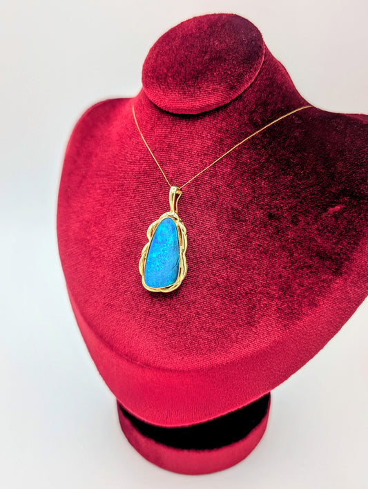 Large Fiery Natural Australian Boulder Opal Pendant in 14kt Gold with Articulated Clasp