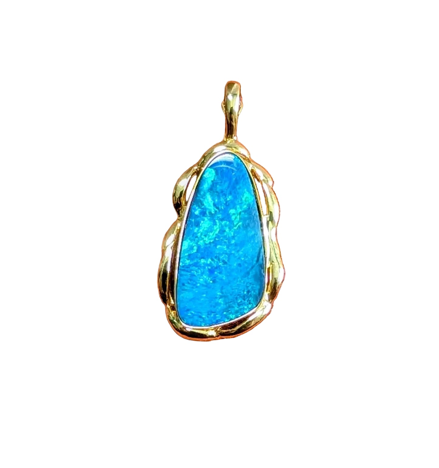 Large Fiery Natural Australian Boulder Opal Pendant in 14kt Gold with Articulated Clasp