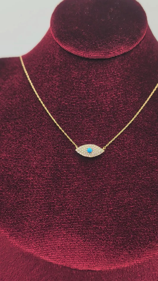 18kt Solid Gold Evil Eye Pendant Necklace (Adjustable 15.5 – 16 inches)